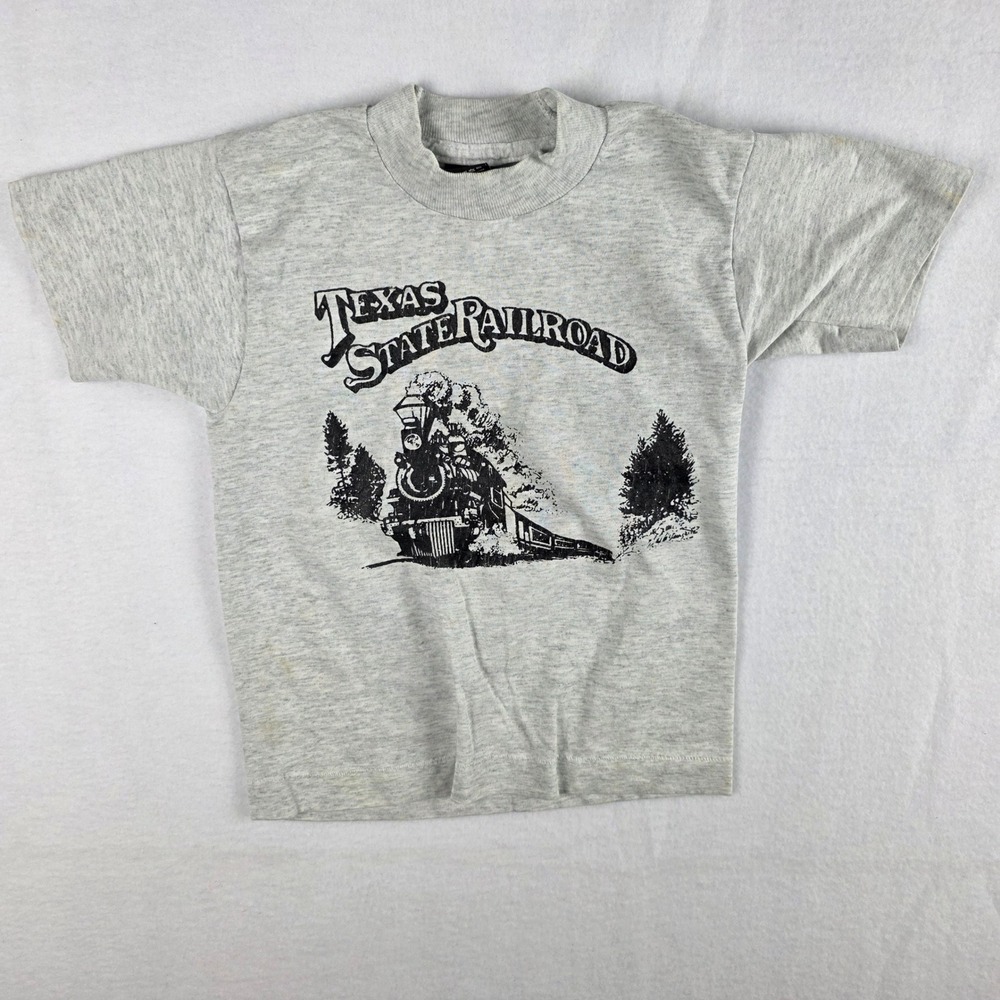 Vintage Texas State Railroad Kids T-Shirt Gray Fruit of the Loom Size 6-8 USA